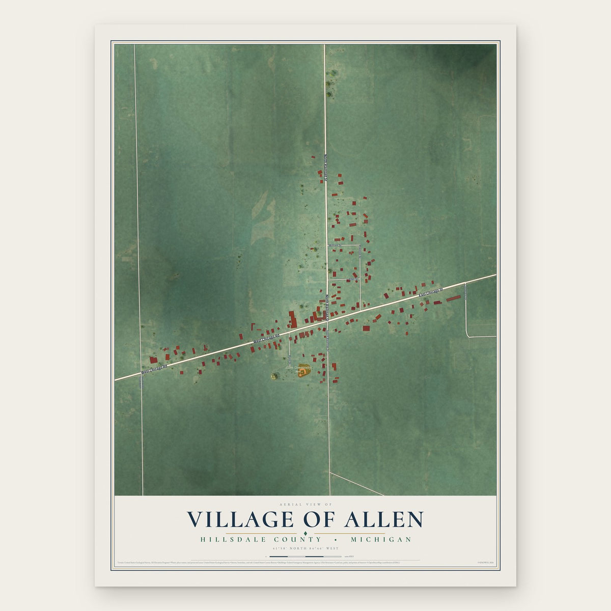 Allen, Michigan map print, the full design