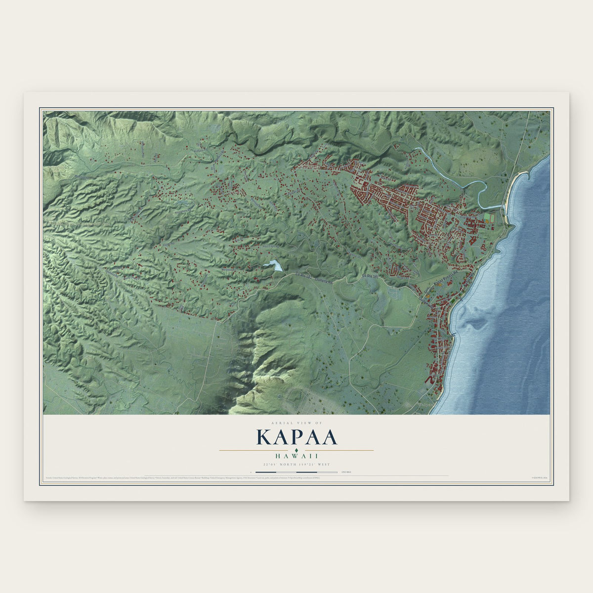 Kapaa, Hawaii map print, the full design