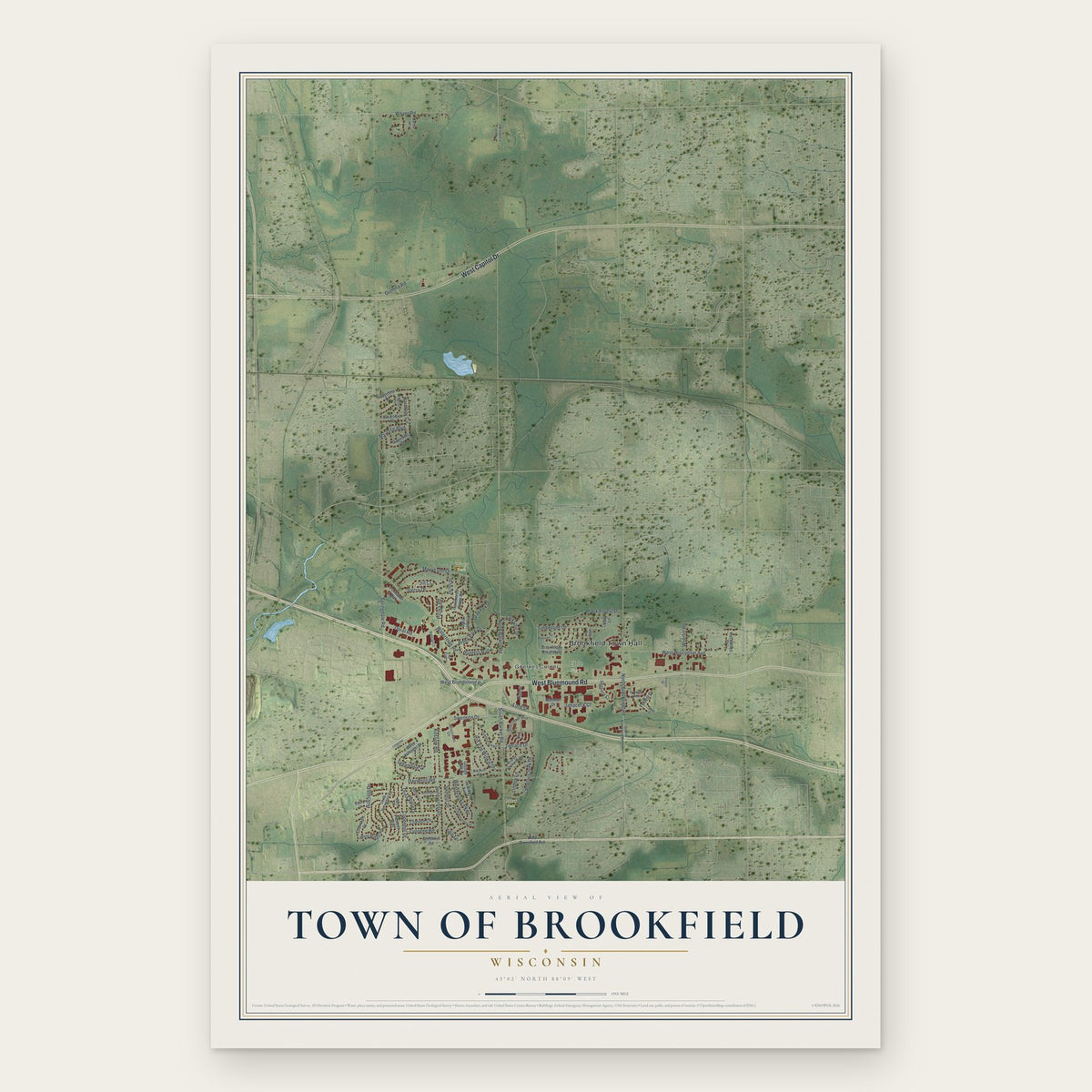 Town of Brookfield, Wisconsin map print, the full design