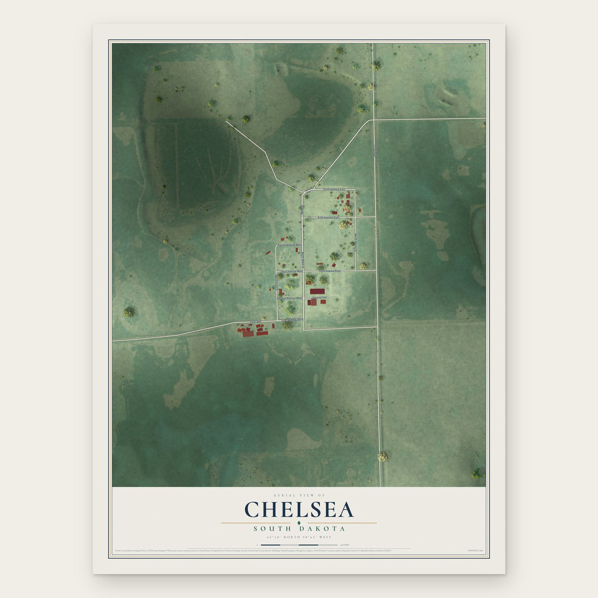 Chelsea, South Dakota map print, the full design