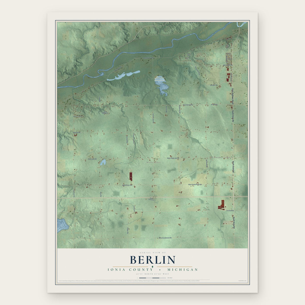 Berlin, Ionia County, Michigan map print, the full design