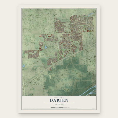 Darien, Illinois map print, the full design