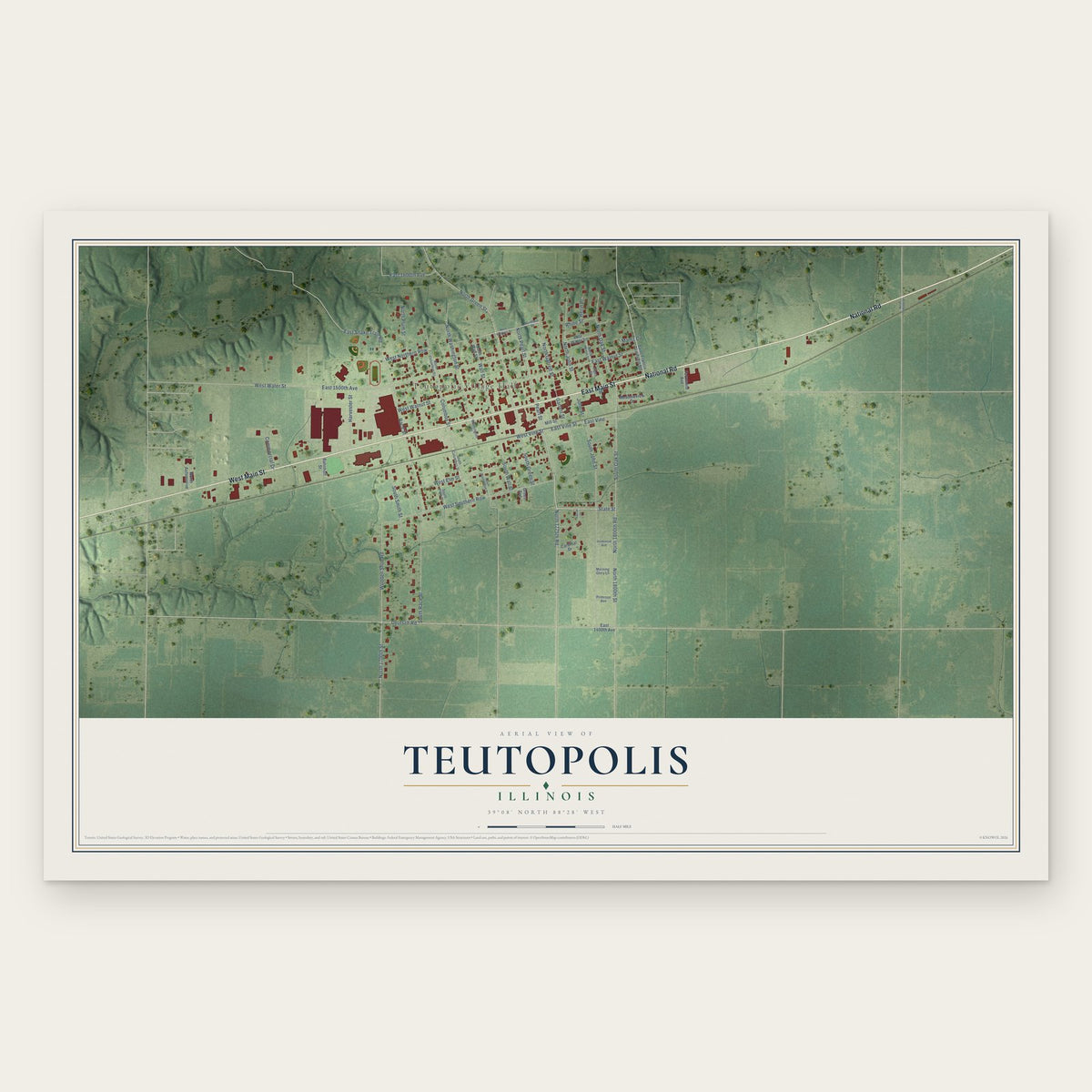 Teutopolis, Illinois map print, the full design