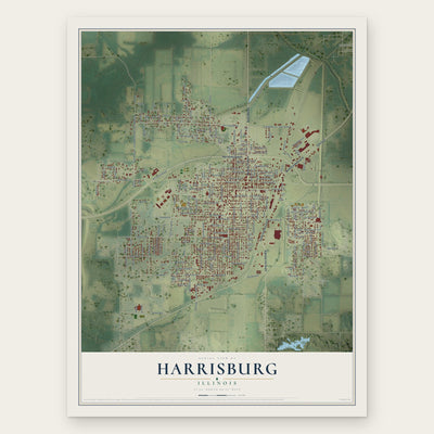 Harrisburg, Illinois map print, the full design
