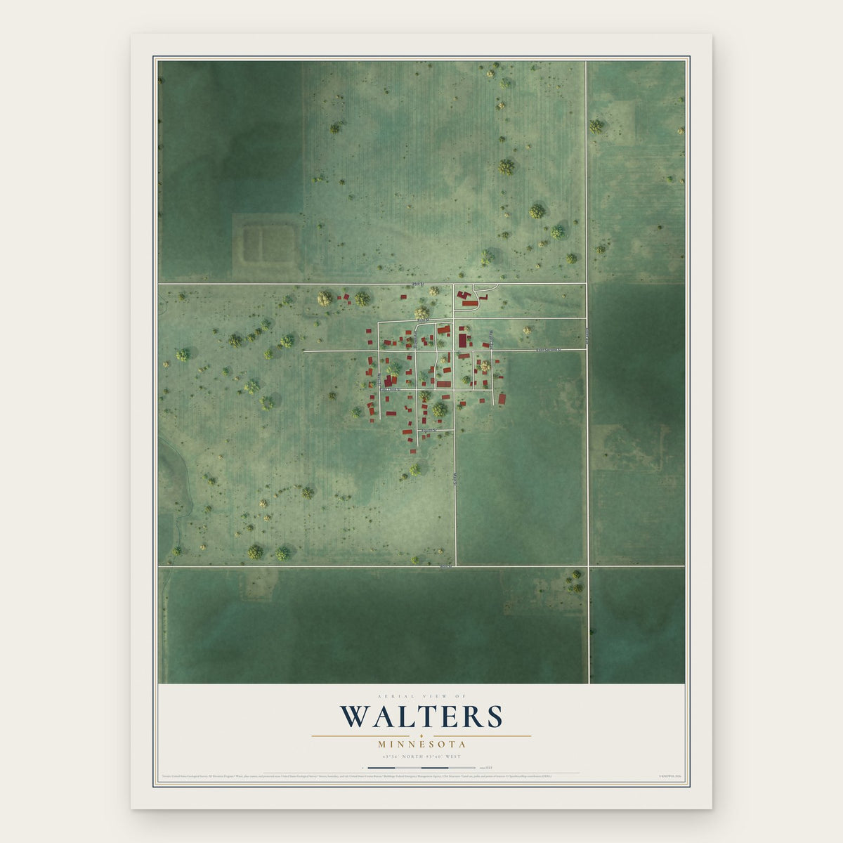Walters, Minnesota map print, the full design