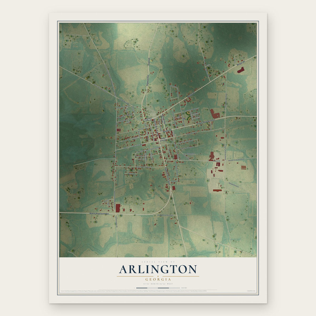 Arlington, Georgia map print, the full design