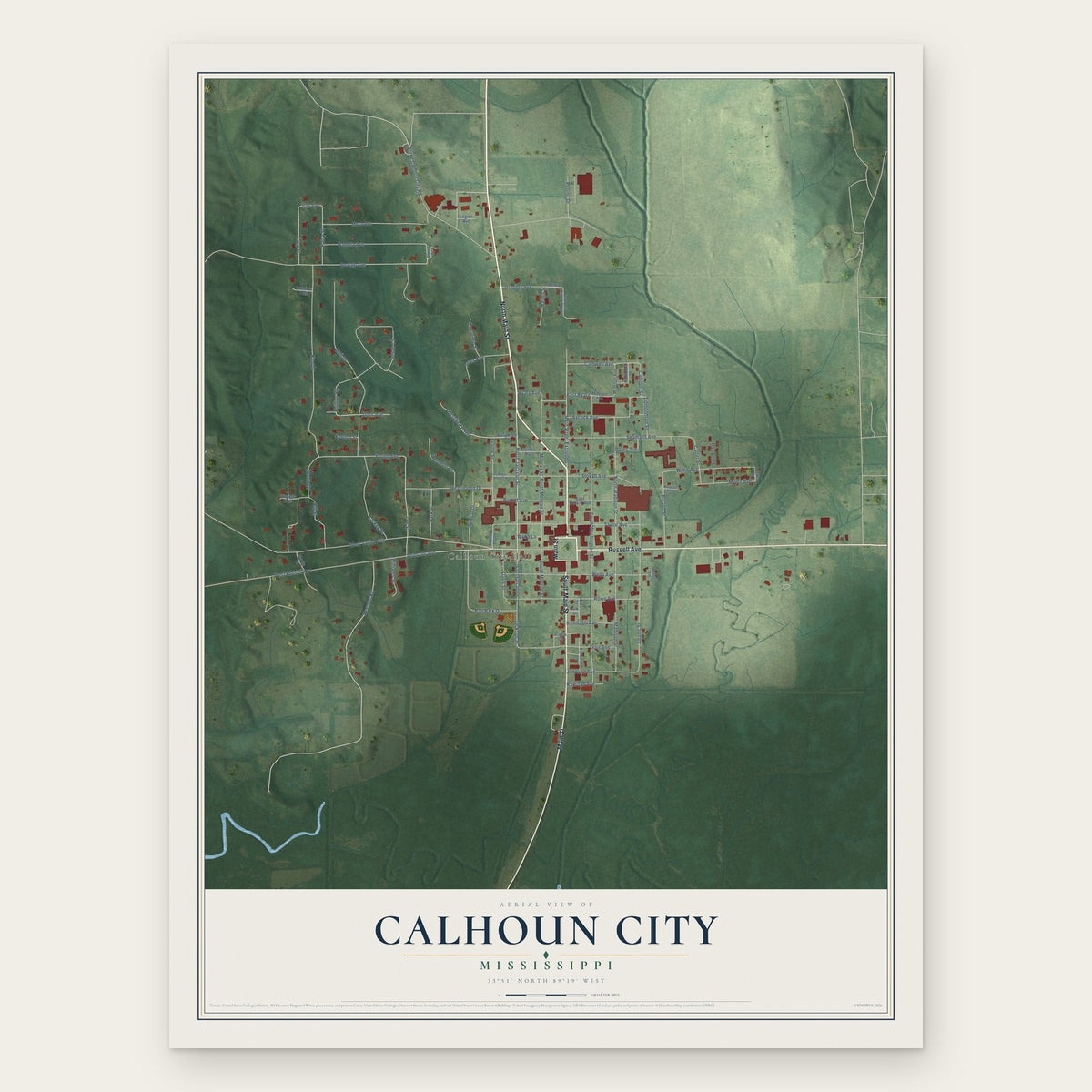 Calhoun City, Mississippi map print, the full design