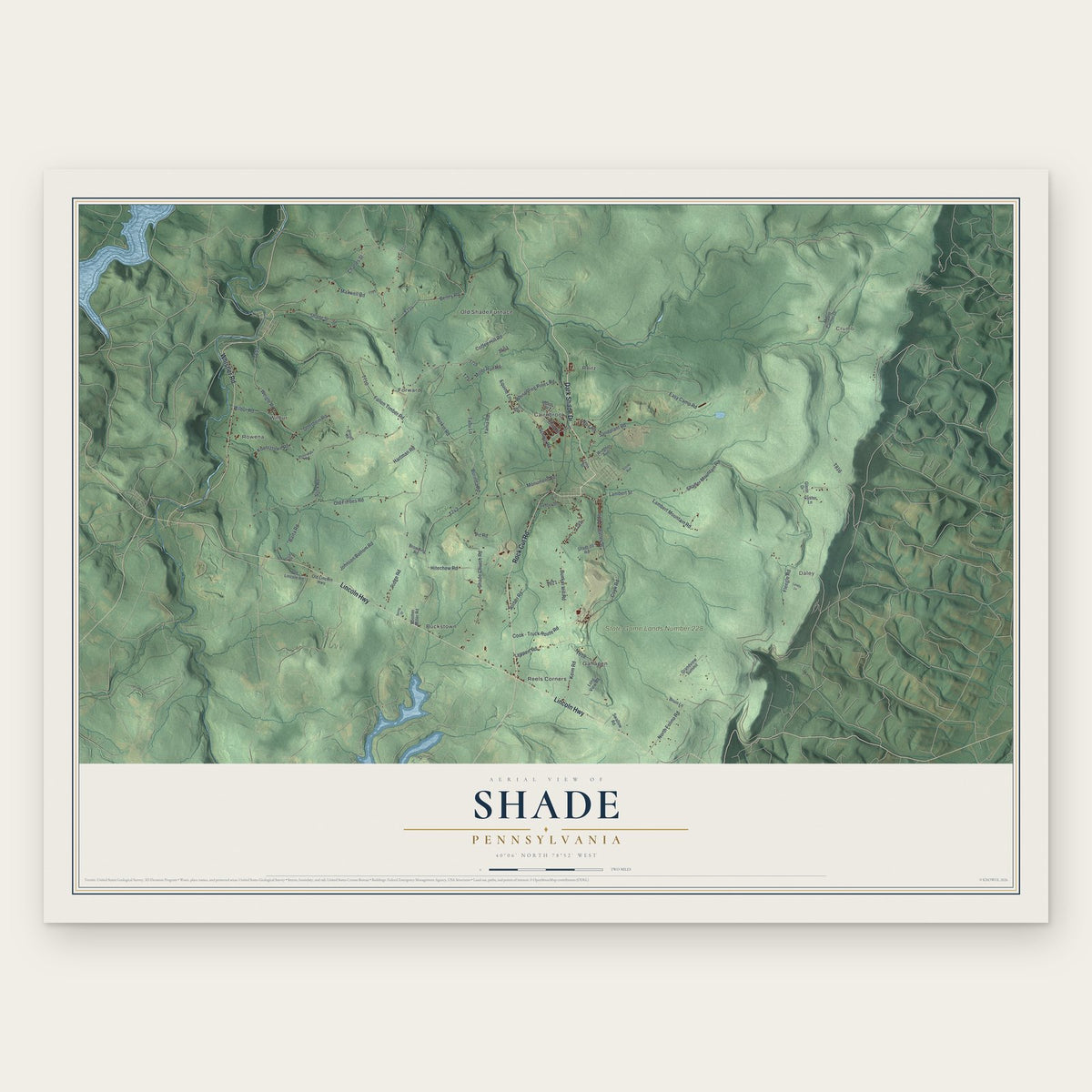 Shade, Pennsylvania map print, the full design
