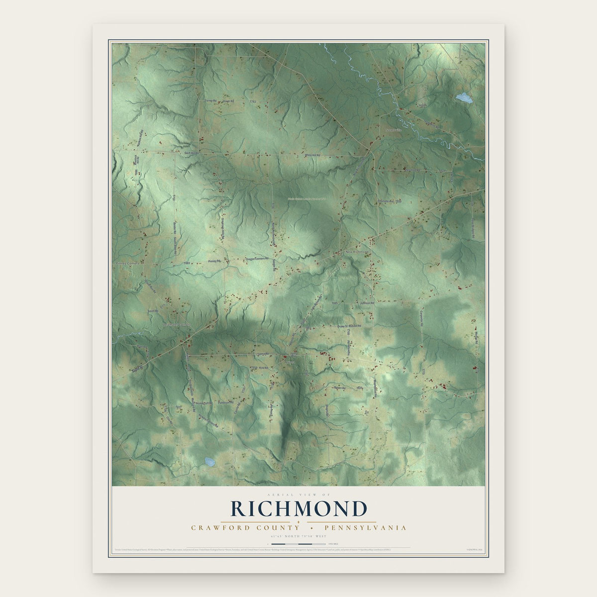 Richmond, Crawford County, Pennsylvania map print, the full design