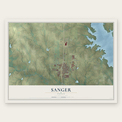Sanger, Texas map print, the full design