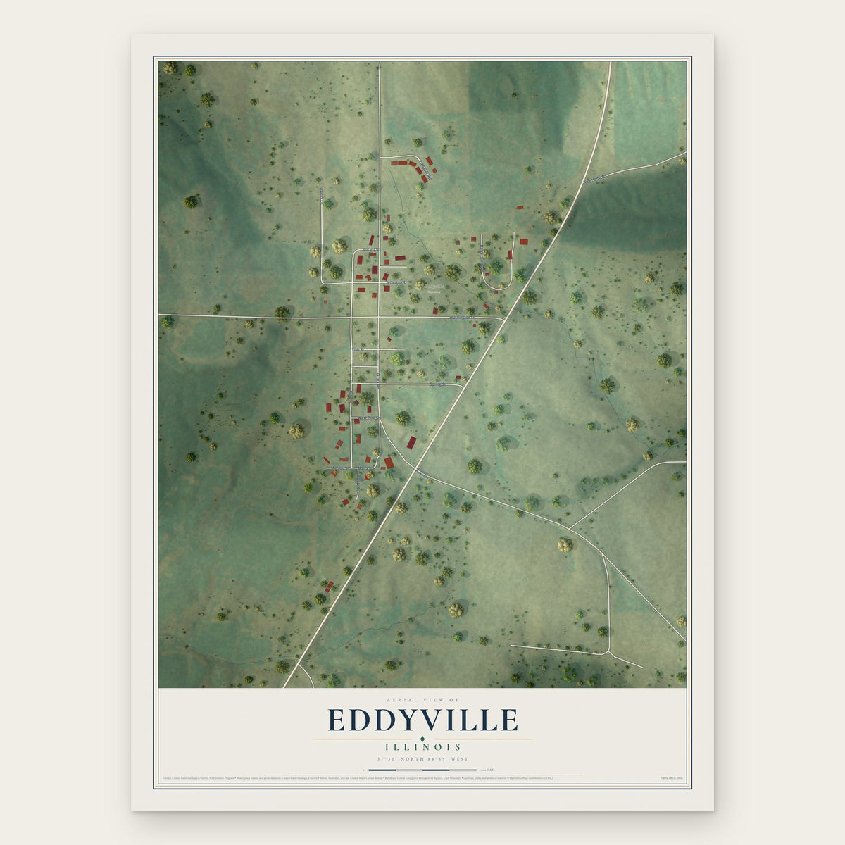 Eddyville, Illinois map print, the full design