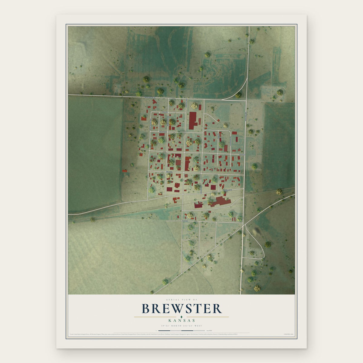 Brewster, Kansas map print, the full design
