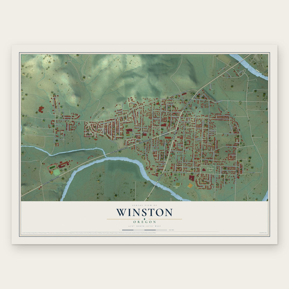 Winston, Oregon map print, the full design