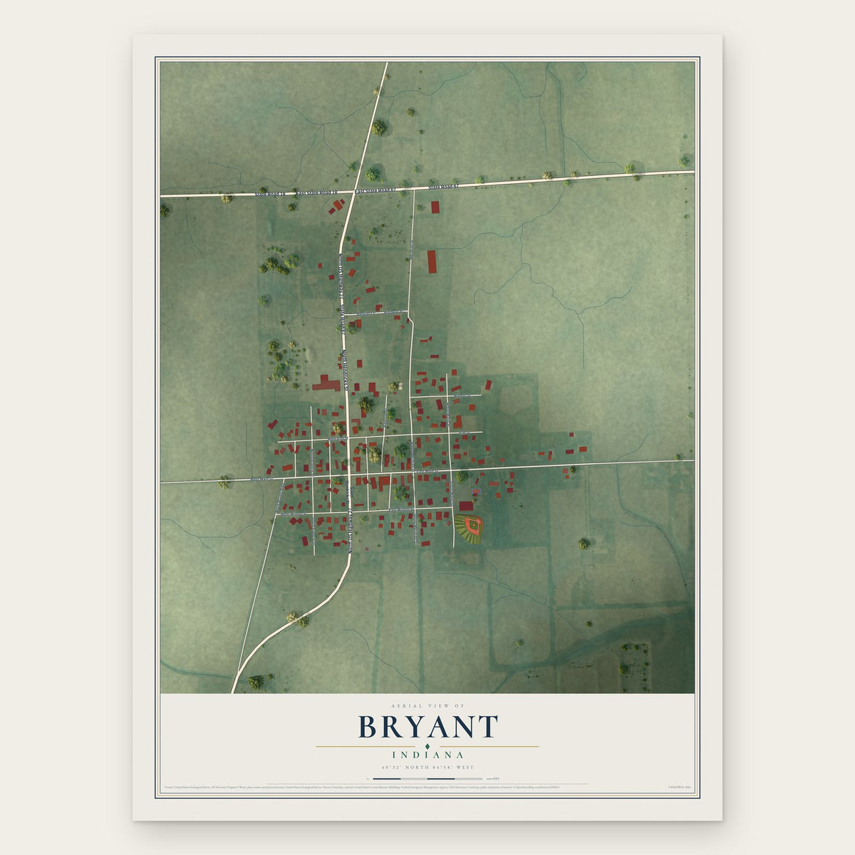 Bryant, Indiana map print, the full design