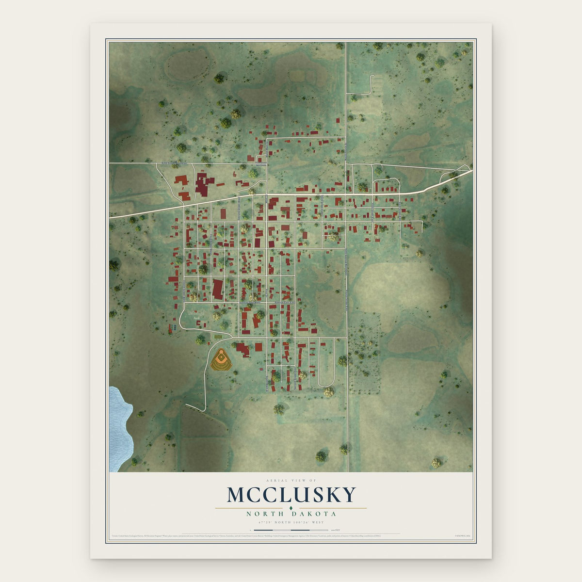 McClusky, North Dakota map print, the full design