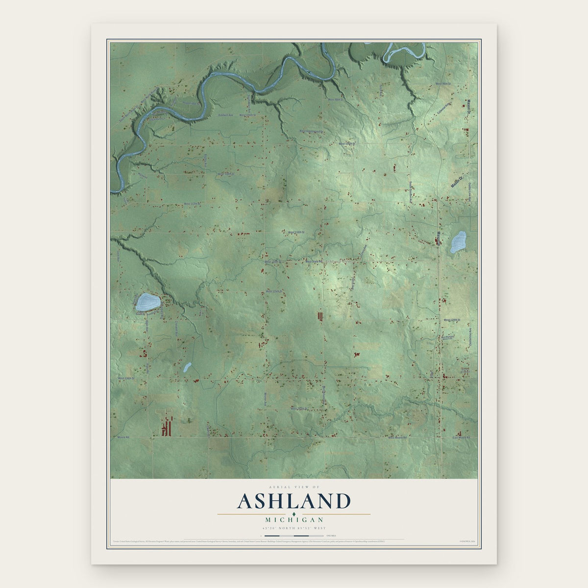 Ashland, Michigan map print, the full design
