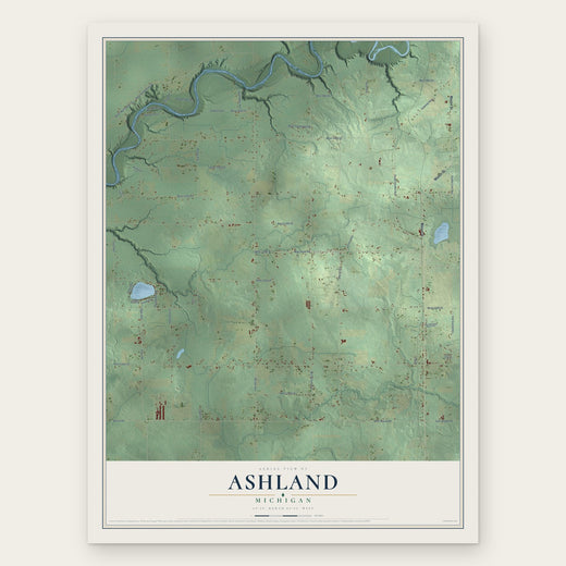 Ashland, Michigan map print, the full design