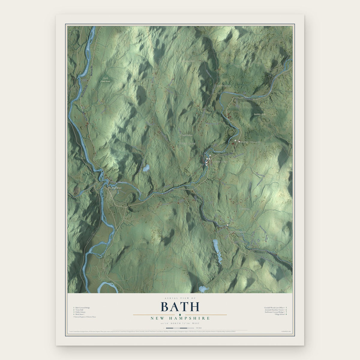 Bath, New Hampshire map print, the full design