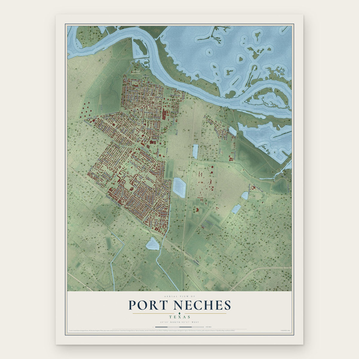 Port Neches, Texas map print, the full design