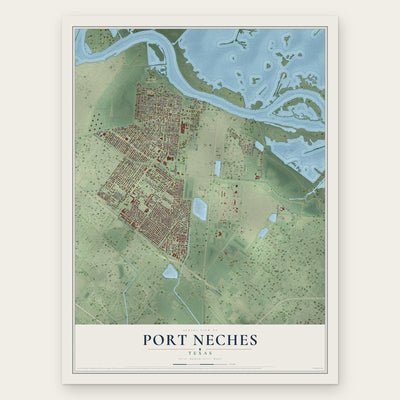 Port Neches, Texas map print, the full design