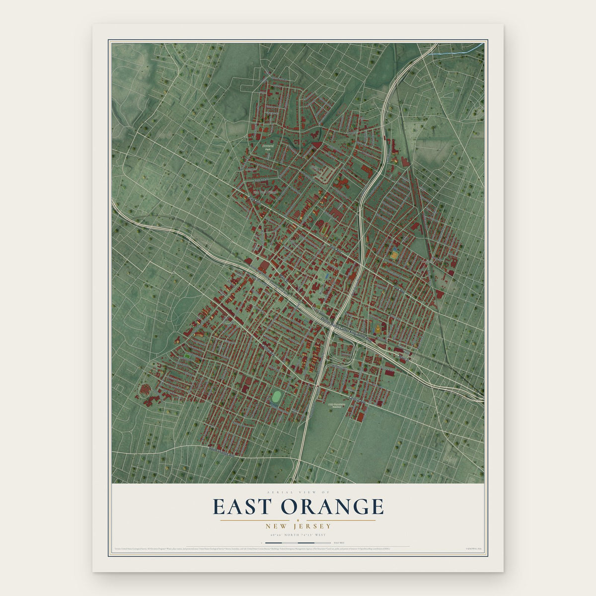 East Orange, New Jersey map print, the full design