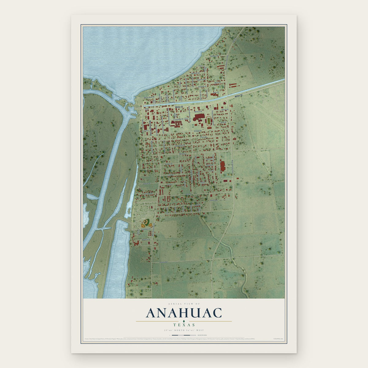 Anahuac, Texas map print, the full design
