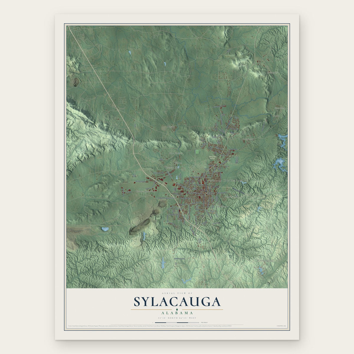 Sylacauga, Alabama map print, the full design