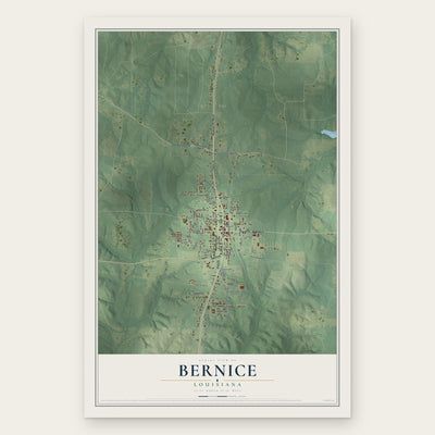 Bernice, Louisiana map print, the full design