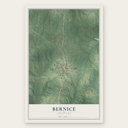 Bernice, Louisiana map print, the full design