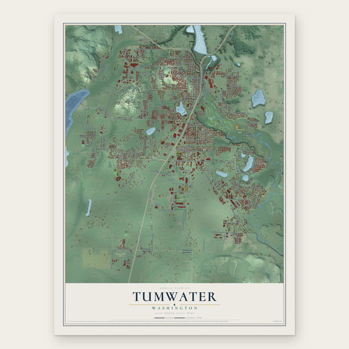 Tumwater, Washington map print, the full design