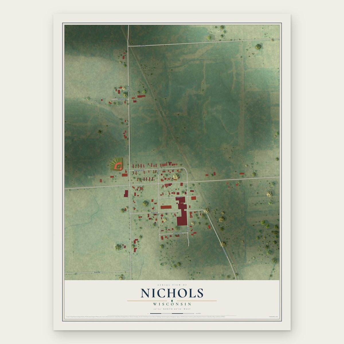 Nichols, Wisconsin map print, the full design
