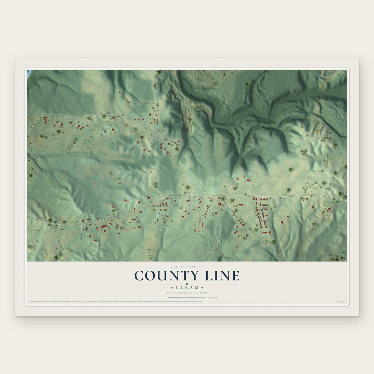 County Line, Alabama map print, the full design