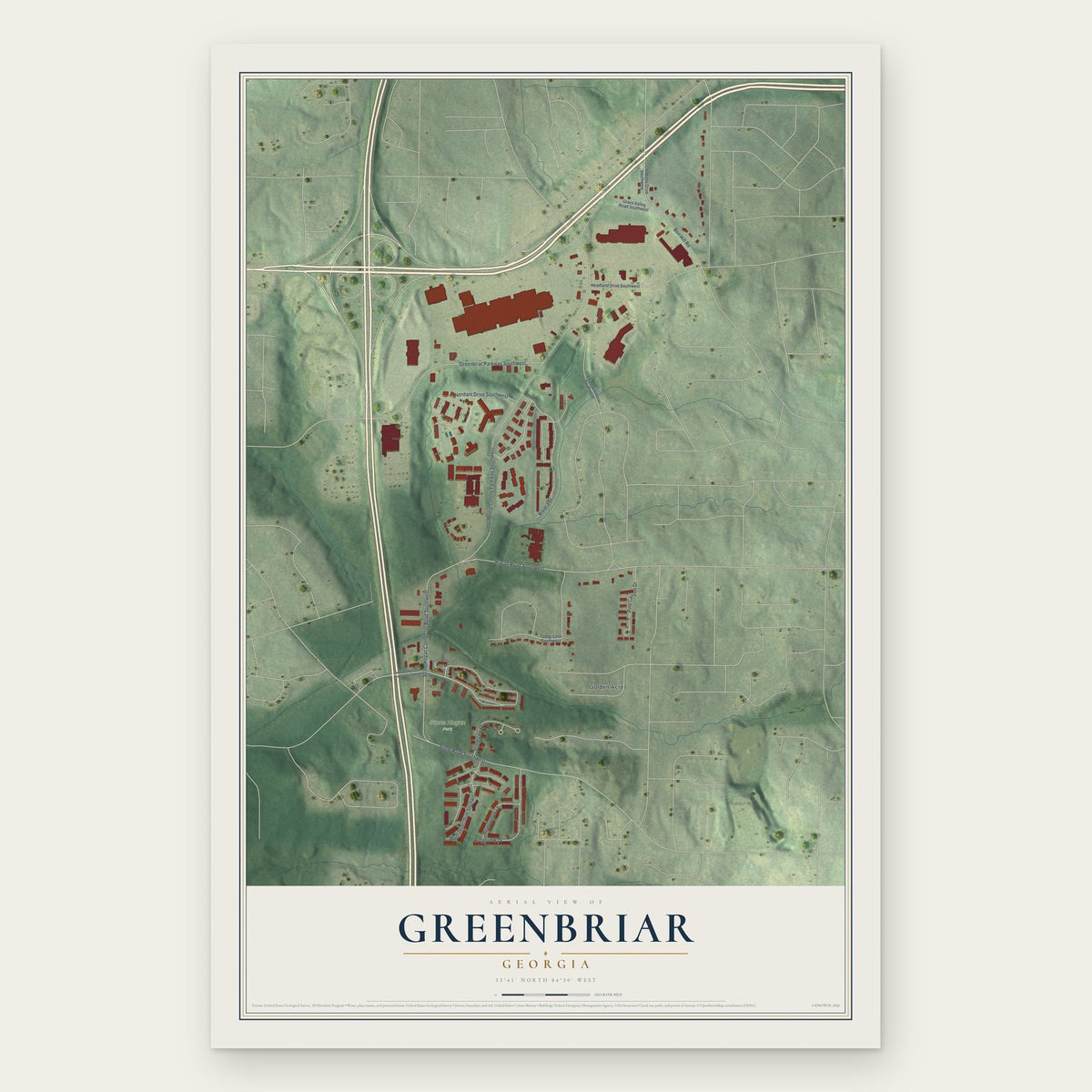 Greenbriar, Georgia map print, the full design