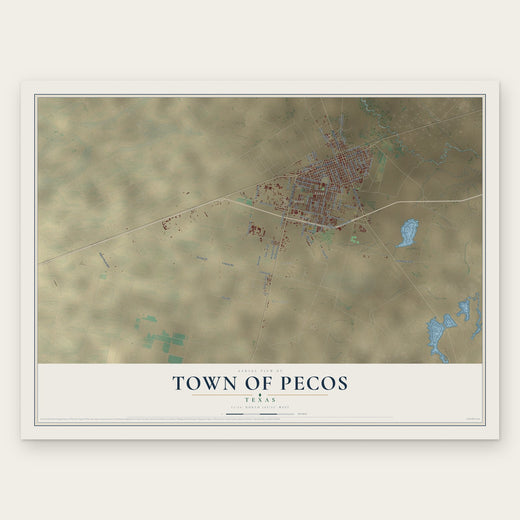 Town of Pecos, Texas map print, the full design