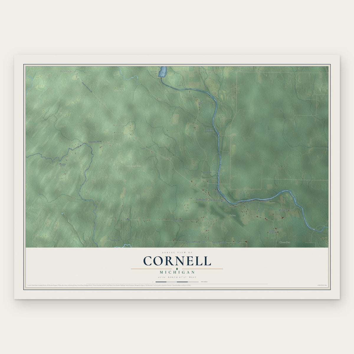 Cornell, Michigan map print, the full design