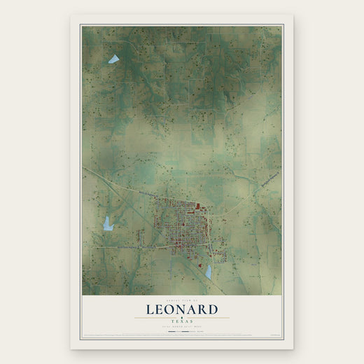 Leonard, Texas map print, the full design