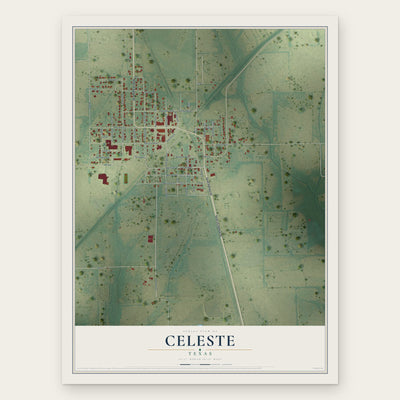 Celeste, Texas map print, the full design