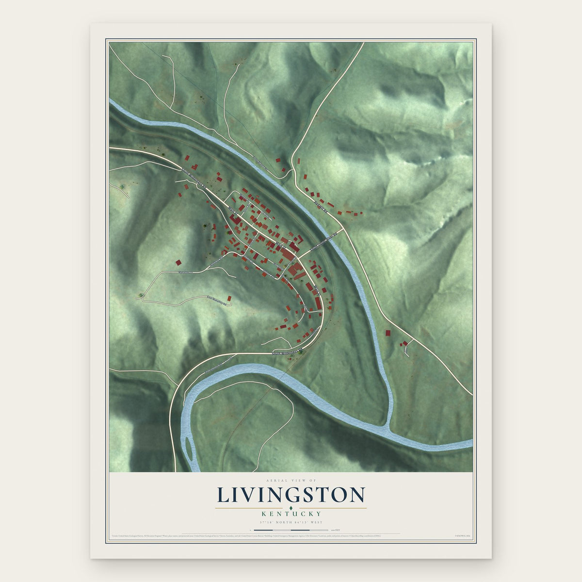 Livingston, Kentucky map print, the full design