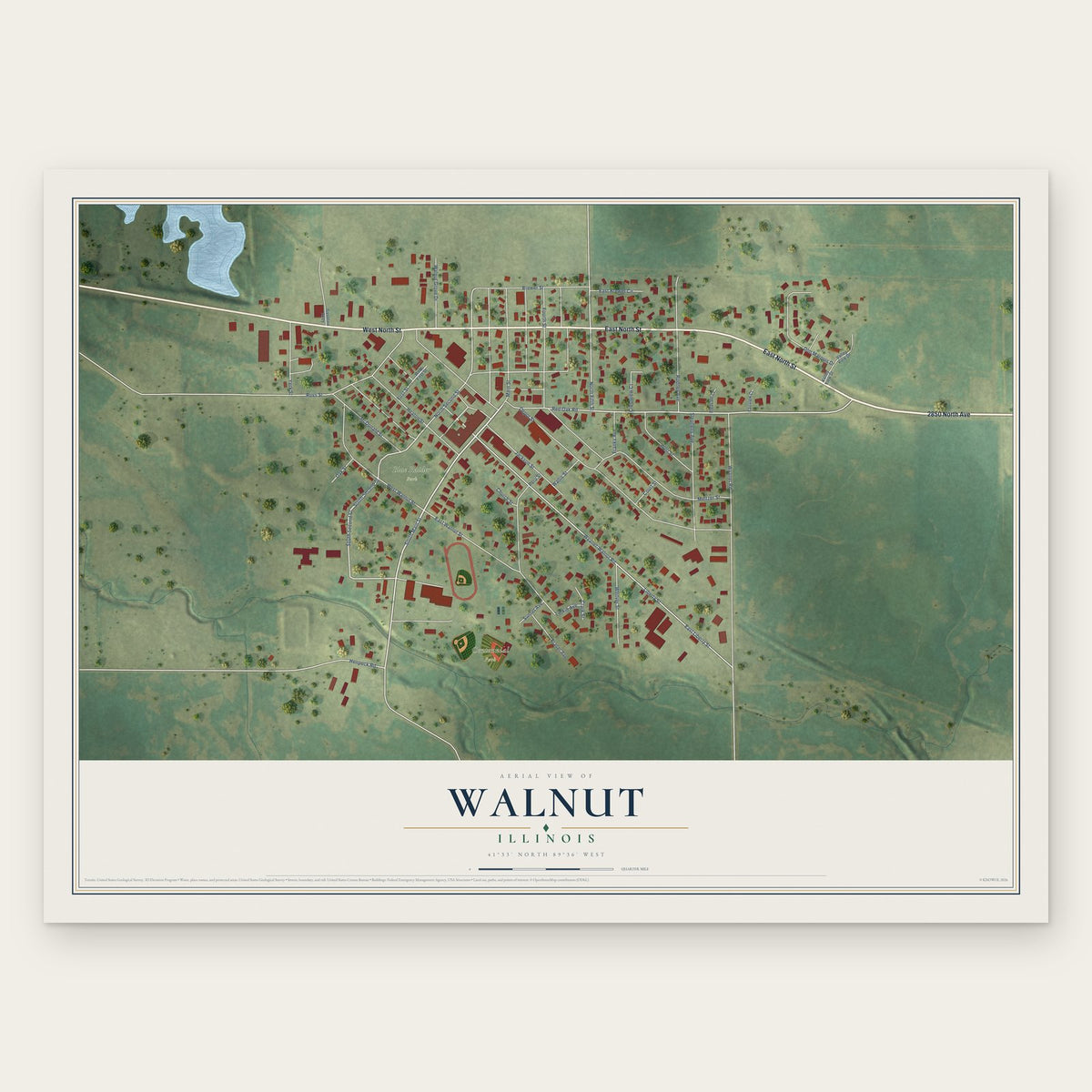 Walnut, Illinois map print, the full design