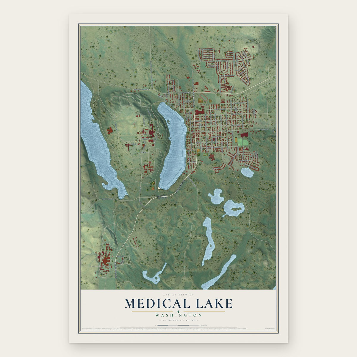 Medical Lake, Washington map print, the full design