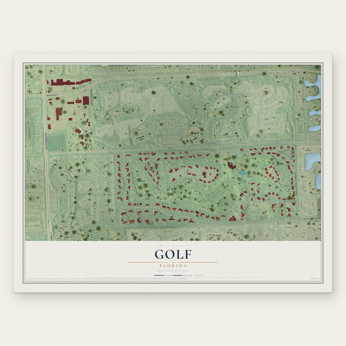 Golf, Florida map print, the full design