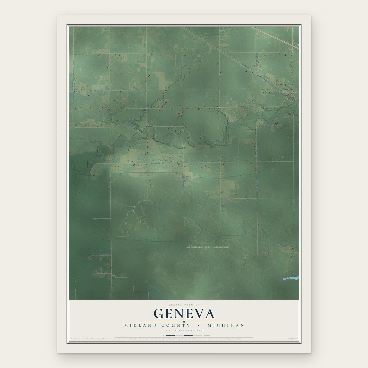 Geneva, Midland County, Michigan map print, the full design