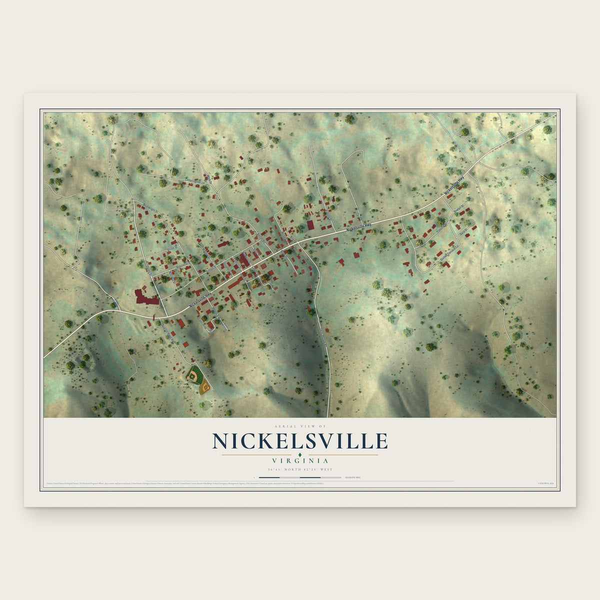 Nickelsville, Virginia map print, the full design