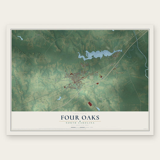Four Oaks, North Carolina map print, the full design