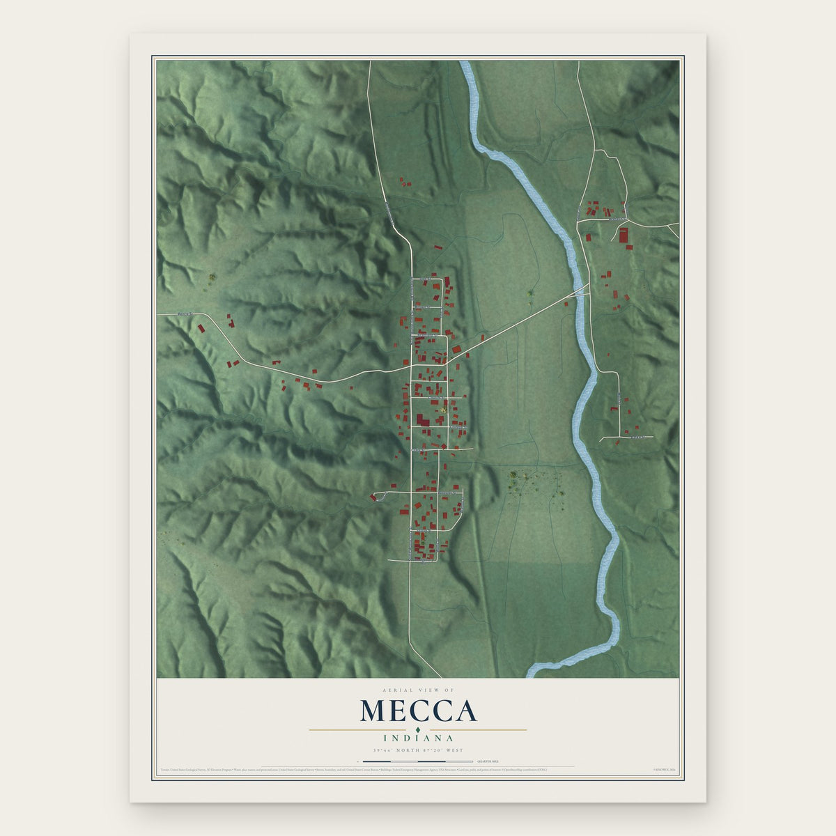 Mecca, Indiana map print, the full design