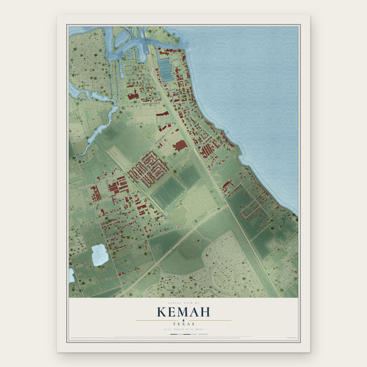 Kemah, Texas map print, the full design