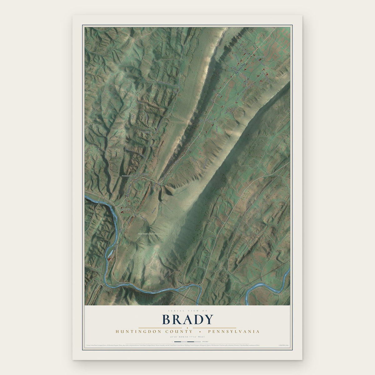 Brady, Huntingdon County, Pennsylvania map print, the full design