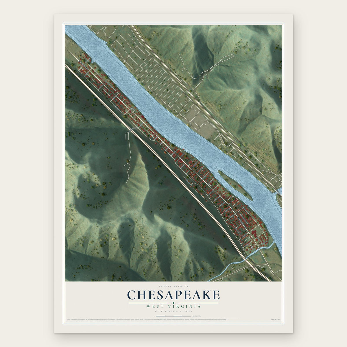 Chesapeake, West Virginia map print, the full design
