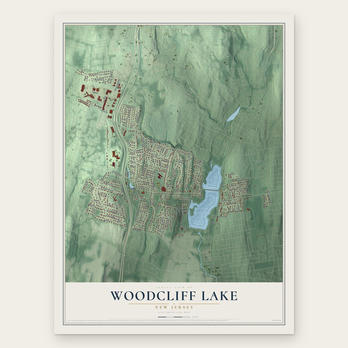 Woodcliff Lake, New Jersey map print, the full design