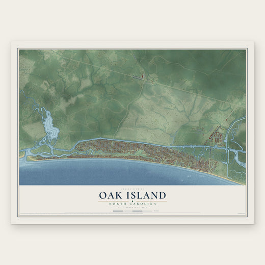 Oak Island, North Carolina map print, the full design